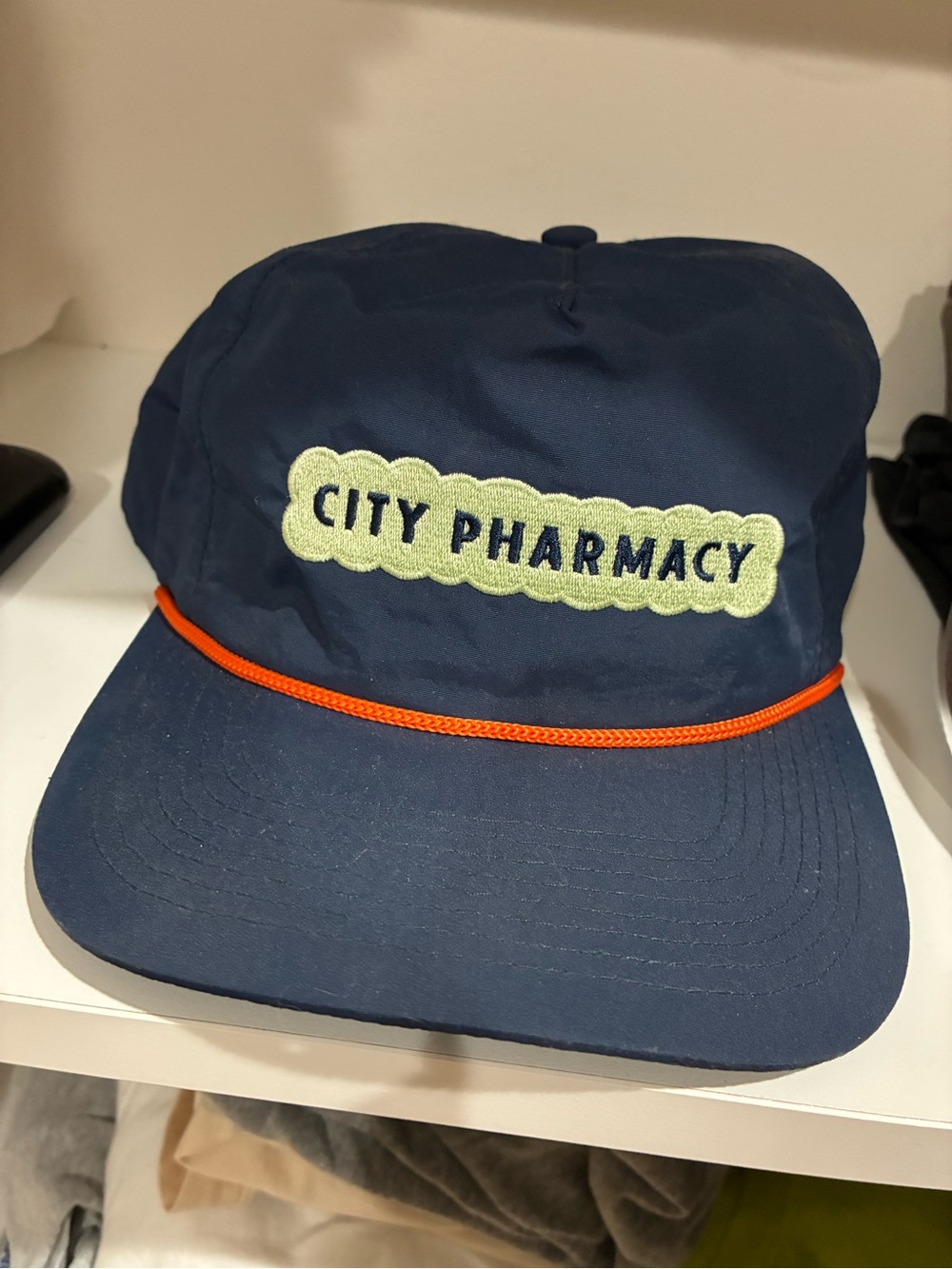 Ovi City Pharmacy Navy Rope Cap with Orange Cord and Light Green Patch